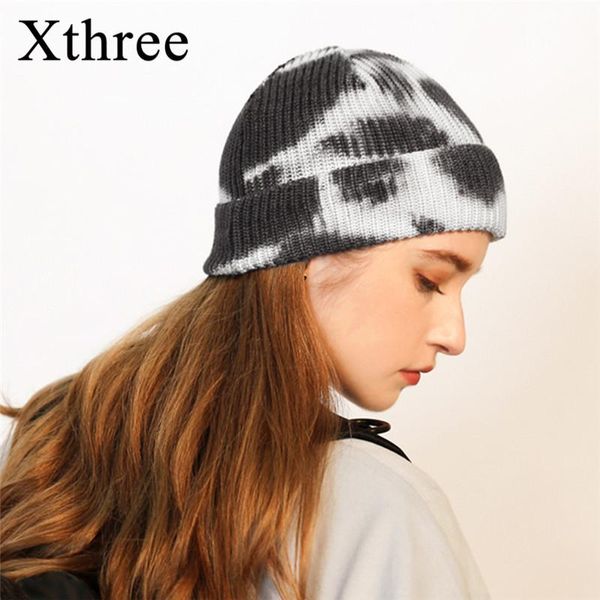 

beanie/skull caps xthree wool beanie hat for women winter colourful printing knitted skullies warm bonnet cap female hats girl, Blue;gray