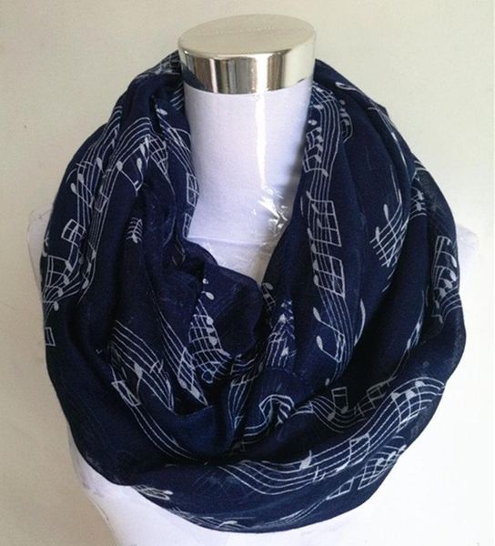 

scarves 2021 fashion white burgundy navy music note sheet piano notes script print infinity scarf, Blue;gray