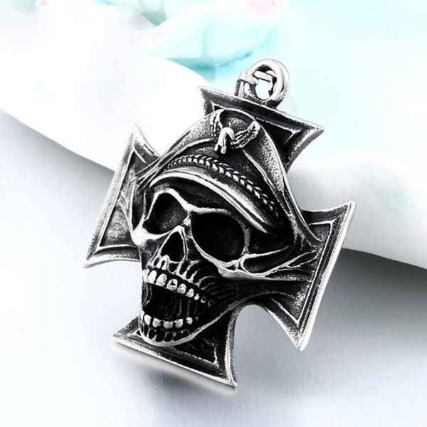 

new trend line gothic retro style skull cross necklace men domineering punk pendant locomotive fashion hip hop accessory gift, Silver