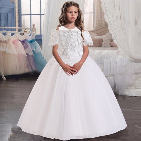 

kids girls flower dress baby girl beaded lace birthday party dresses dot children fancy princess ball gown wedding clothes t200709, Red;yellow