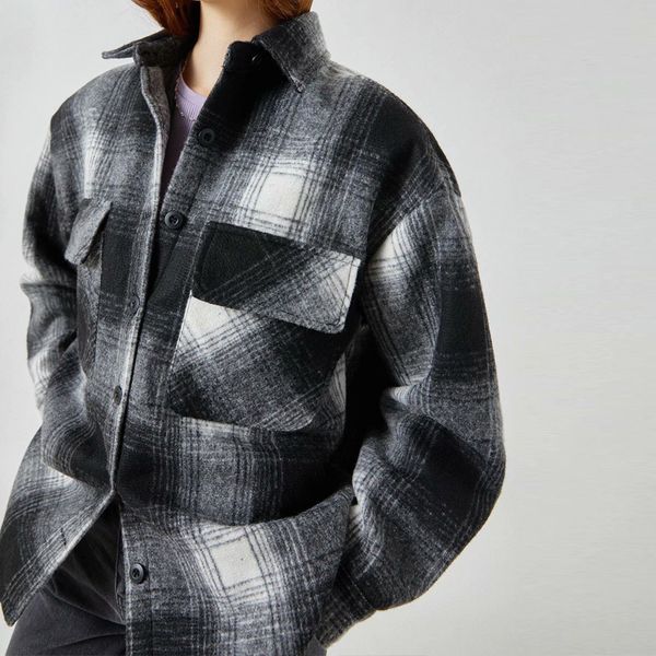 

2021 women elegant winter wool overcoat new plaid printed bandage woolen coat cardigan plus size outwear with pocket nqya, Black