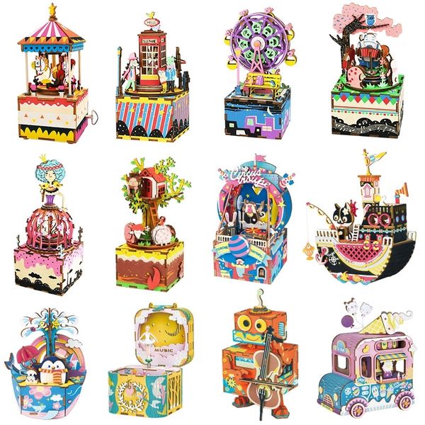 

robotime music box diy 3d wooden puzzle musical toys assemble model building kits toys for children kids birthday gift y200428