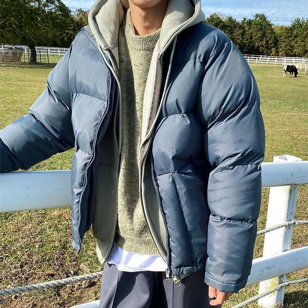 

winter jacket men's warmth fashion casual thick stand-up collar coat parka men wild loose korean short coat mens clothes m-xl1, Black