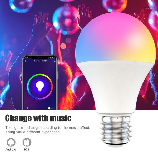

smart wifi light bulb 9w rgbcw dimming bluetooth network voice control long-range scene mode switching music rhythm lamp1