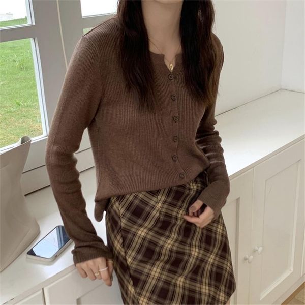 

women's knits & tees thin long sleeve sweater autumn women 2021 korean style slim outerwear bottoming tup cardigan, White