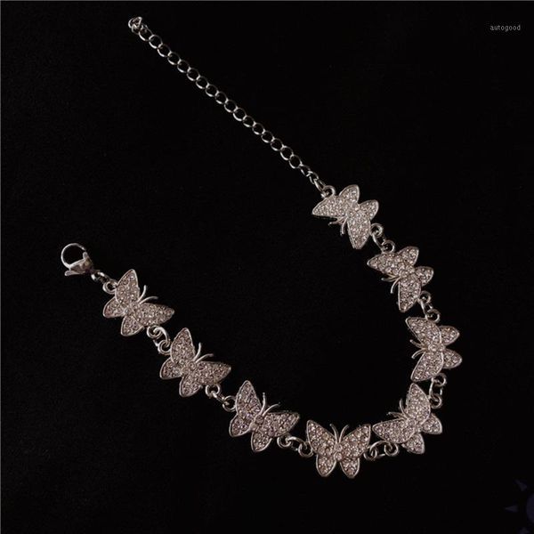 

chokers ins stainless steel rhinestone butterfly necklace retro glass bead necklaces choker for women fashion jewelry1, Golden;silver
