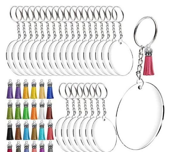 

niceco acrylic keychain blanks, transparent round acrylic clear discs circles w/metal split key chain rings, colorful tassel pen i3yjw, Silver