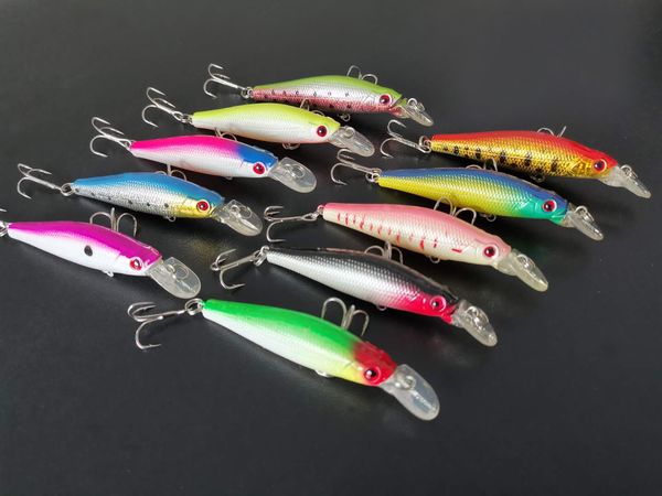 

wholesale lot 12 fishing lure minnow crankbaits hand baits hooks bass 8.6g/8.5cm ng