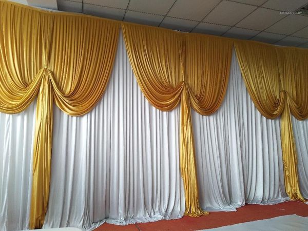

1pcs 3m*6m gold color ice silk only curtain drapes for wedding decor1