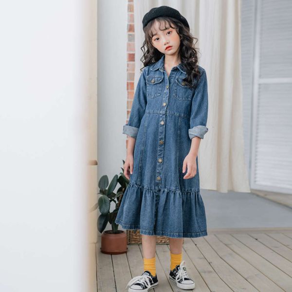 

long autumn fashion girl's and leisure sve denim drs waist princs skirt, Red;yellow