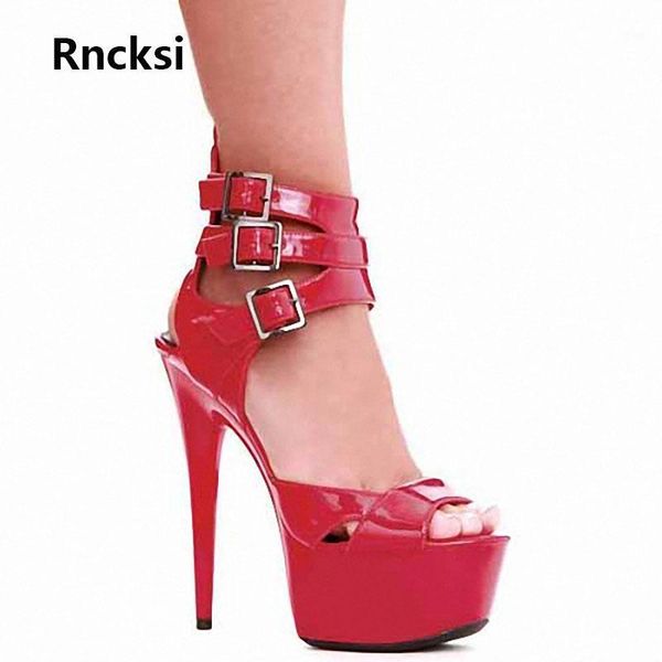 

sandals rncksi women shoes summer 15cm thin high-heels ankle strap nightclub dancing women's sandals1, Black
