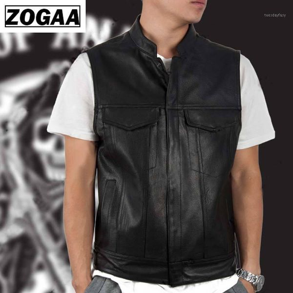 

men's vests zogga 2021 men vest black biker motorcycle hip hop waistcoat male faux leather punk solid spring sleeveless vest1, Black;white