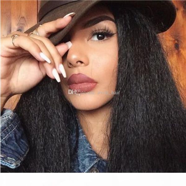 

9a mongolian kinky straight human hair glueless full lace wigs lace front wigs italian coarse yaki wigs 130 150% heavy density, Black;brown