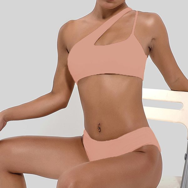 

womens bikini swimwear solid color hollow tankinis one-shoulder backless bathing suits summer women beach swimming clothes, White;black