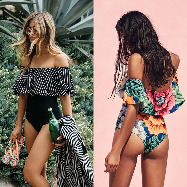 

ruffle swimsuit women one piece swimwear female one-piece suits bathing suit padded may beachwear swimming suit for women t200114, White;black