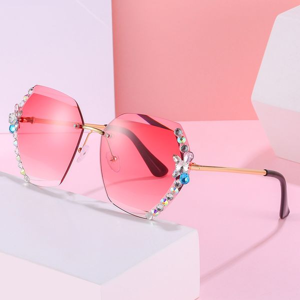 

women rimless sunglasses sweet basil 2021 vintage luxury rhinestone sun glasses gradient lens eyeglasses shades for female