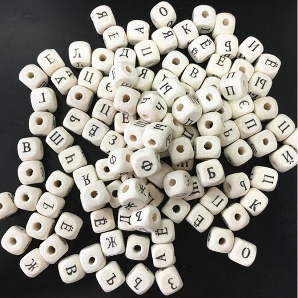 Mode DIY quadratische Holz-Alphabet-Perlen Englisch/Russisch-Mischbuchstaben lose Holzperlen 10 mm 100 Stück nb126 Y200730
