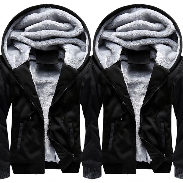 

winter new sports men's thick plush zipper cardigan color matching solid hoodie sweatersweater sweater color hoodie for men jomvj, Black