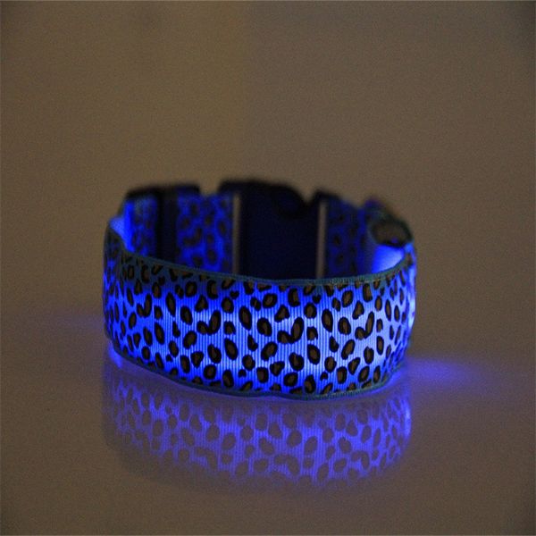 

nylon leopard pet dog collar night safety led recharge collars flat fiber collar training safety collar necklace pet supplies 50 p2