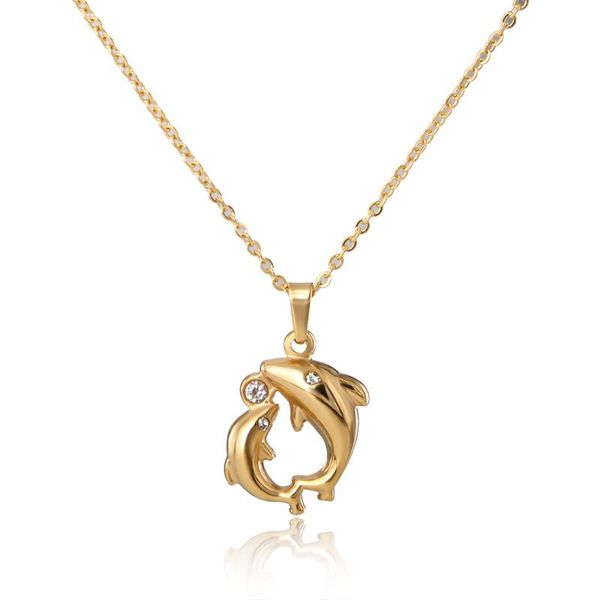 

pendant necklaces cute animal fishs dolphin crystals necklace for women stainless steel statement love short childen gift, Silver