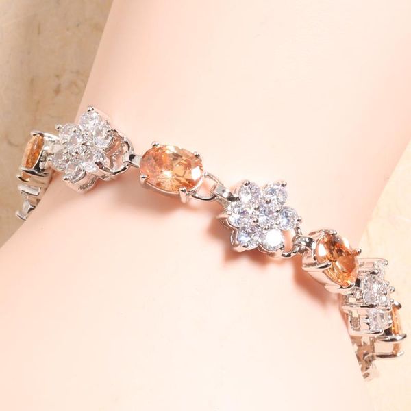 

champagne orange morganite silver plated argent link chain bracelet 6 7 inch l10083, Black