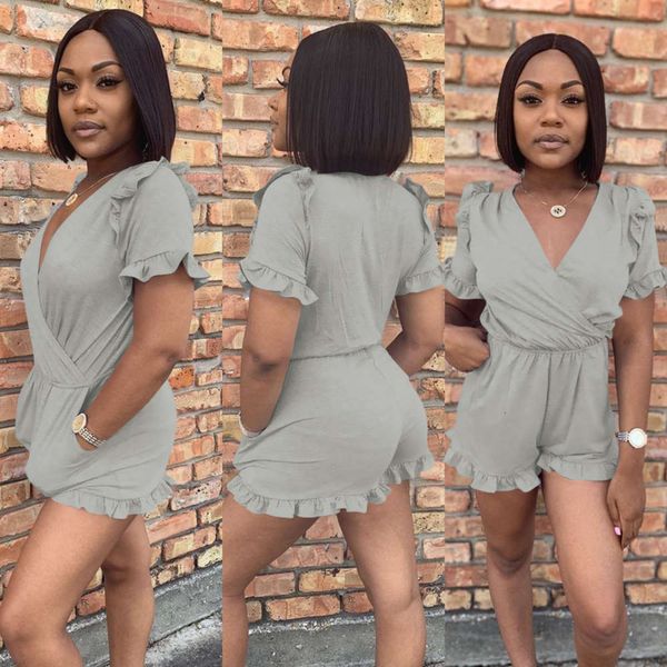 

jumpsuit solid color h1370 with women's ear sleeve and edge, Black;gray