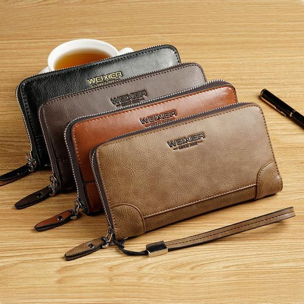 

multi-function men's long purse pu leather card holder wallets men retro clutch wallets business brand male purse, Red;black