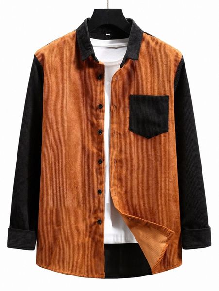

romwe guys colorblock patched pocket shirt without tee p4iw#, White;black