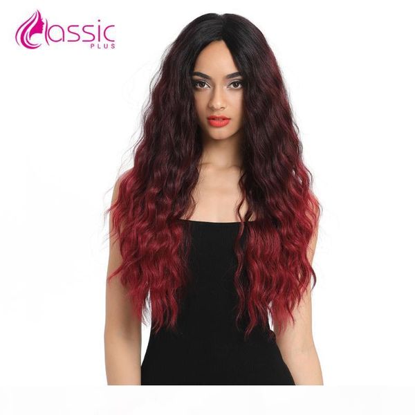 

classic plus synthetic lace front wig curly american hair ombre heat resistant colored wigs for women red lace frontal wig hair, Black