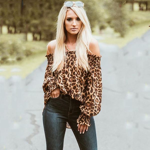 

hirigin style women leopard shirts off shoulder printing loose pullovers ladies blouse stylish femme blusa shirt clothing1, White