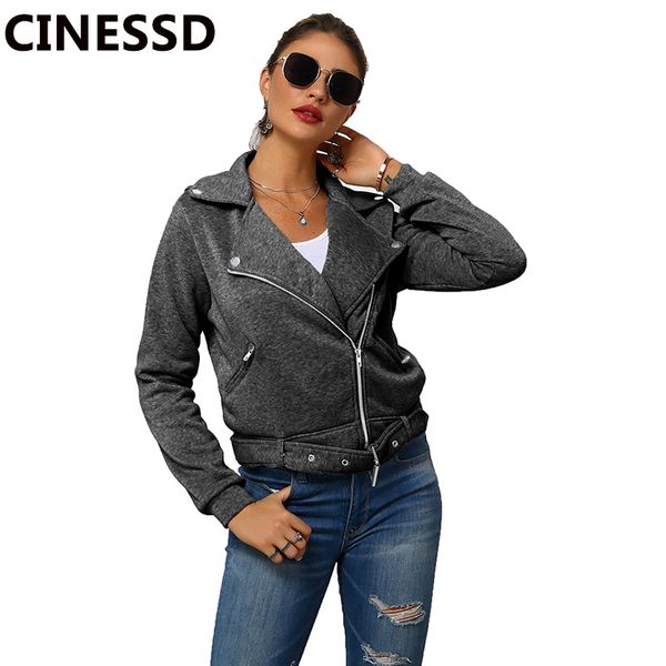 CINESSD Frauen Herbst Winter Mäntel Jacken Umlegekragen Lange Ärmel Kaschmir Hoodies Sweatshirts Strickjacke Reißverschluss Tasche Mantel 201026