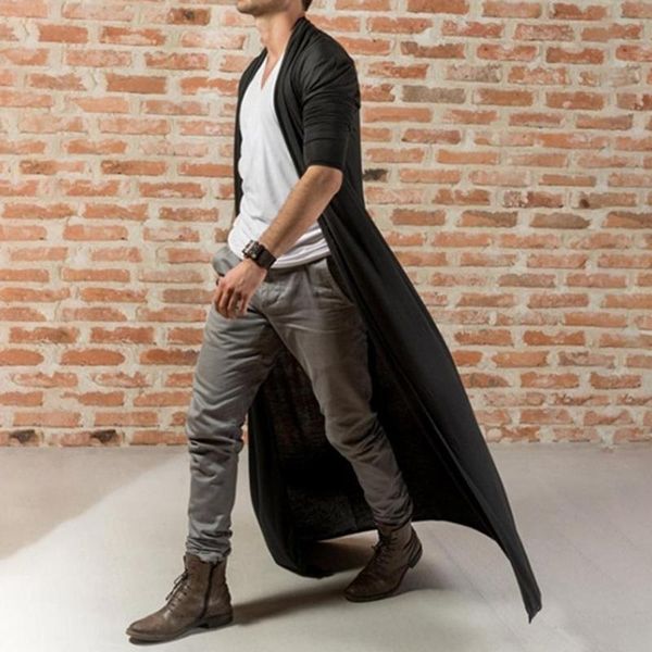 

fashion men solid color long sleeve cardigan open front trench coat, Tan;black