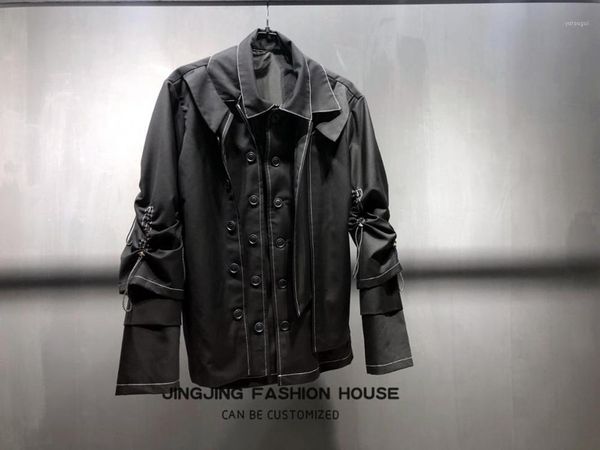 

2019 black bright line design three layers jacket men and women1, Black;brown