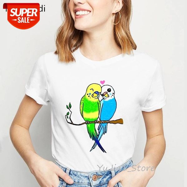 

colorful birds love rainbow print t-shirt women clothes 2019 chubby cockatiels funny t shirts femme harajuku kawaii shirt #pc1u, White