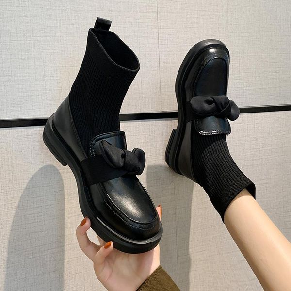 

shoes round toe boots socks heels boots-women luxury designer mid-calf booties women winter footwear stockings 2020 autumn, Black