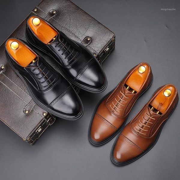

dress shoes oxfords black brown men leather formal business lace-up capped toe for wedding party office wear1