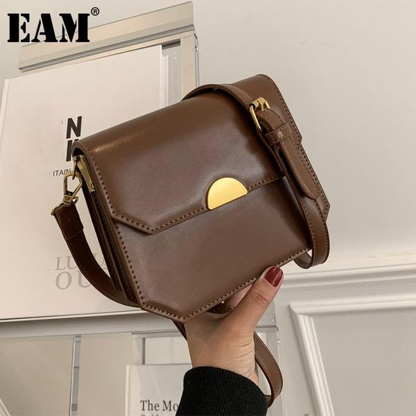 

shoulder bags [eam] women vintage brief small pu leather flap personality all-match crossbody bag fashion tide 2021 18a1762