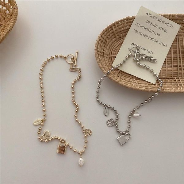 

kpop retro pearl portrait chain lock necklace golden silver color necklace for woman friends aesthetic accessories jewelry