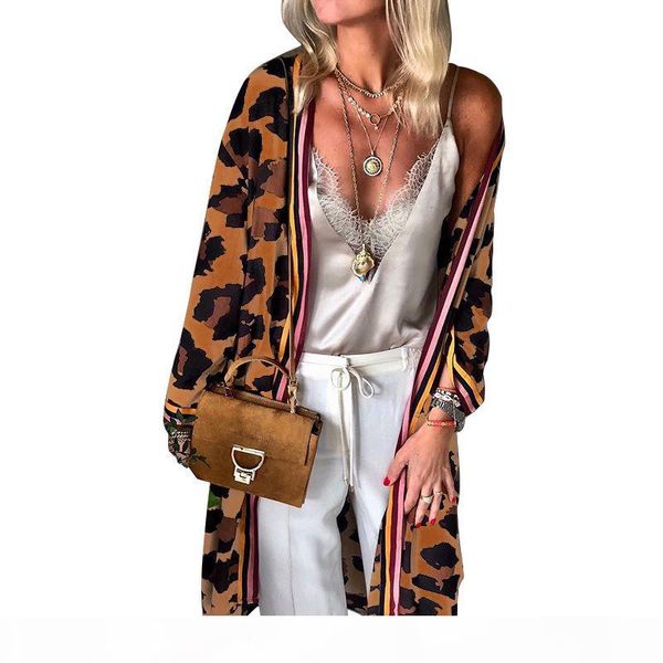 

women cardigan spring autumn leopard us and europe style casual long sleeves thin outwear coats clothing for ladies wholesales, Tan;black