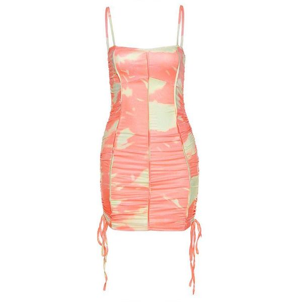 

women spaghetti strap tie-dye off shoulder ruched drawstring bodycon mini dress, Black;gray