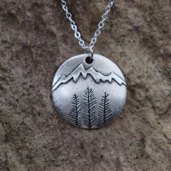 

sanlan 1pcs pine tree necklace mountain necklace outdoors lover forest jewelry, Silver