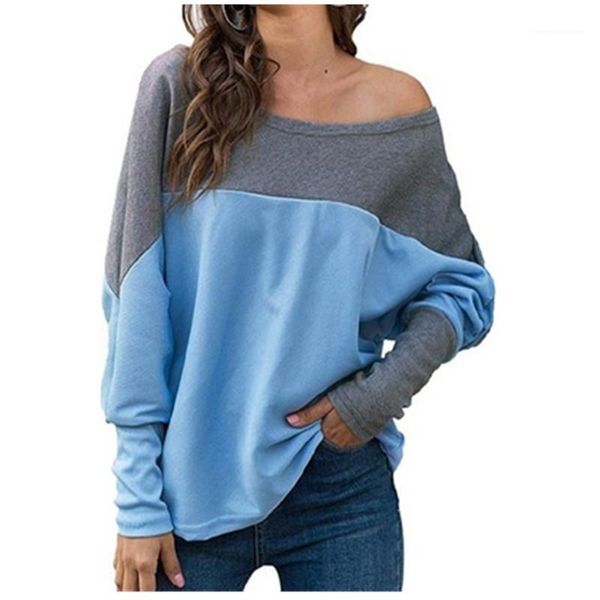 

women bat shirt tee designer female new colorblock round neck long sleeves t-shirts fashion loose casual plus size tshirts clothing, White