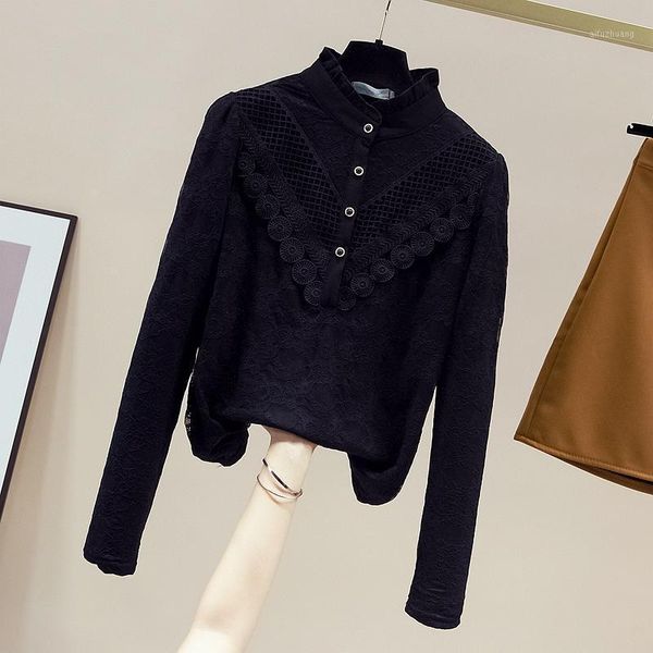 

lace stand collar lace shirt blouse long-sleeved autumn bottoming shirt all-match foreign style small gx13971, White