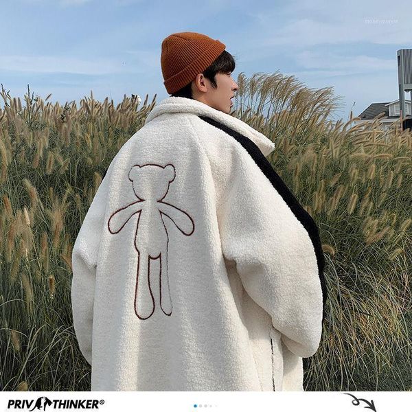 

men's down & parkas korean cute bear printed men's lambwool coats warm thicken man loose jackets black white male casual jacket1