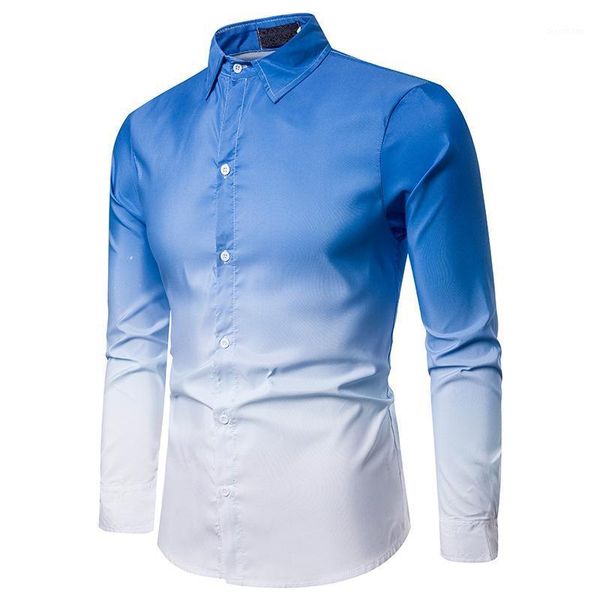 

fashion gradient blue shirt men camisa masculina 2020 brand slim fit long sleeve mens dress shirts business casual shirt male1, White;black