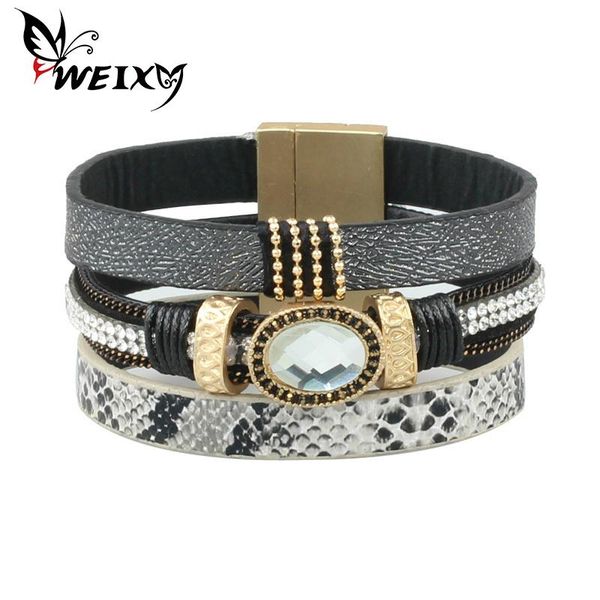 

bangle european and american vintage multilayer two-color leather rhinestone bracelets products pulseiras&braceletes, Black