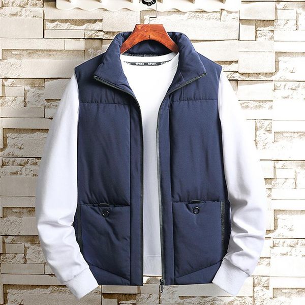 

men winter sleeveless jacket warm thick stand collar coats male cotton-padded working waistcoat gilet homme vest new brand m-5xl, Black;white