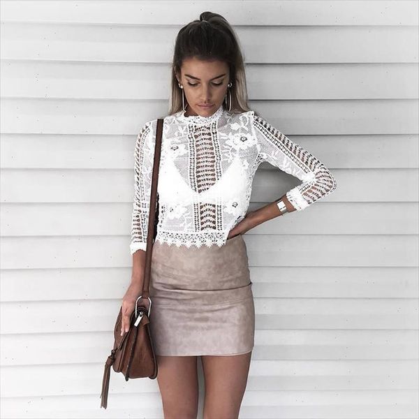 

bohemian womens boho beach summer lace and blouse elegant mesh hollow out ladies long sleeve loose harajuku feminina, White
