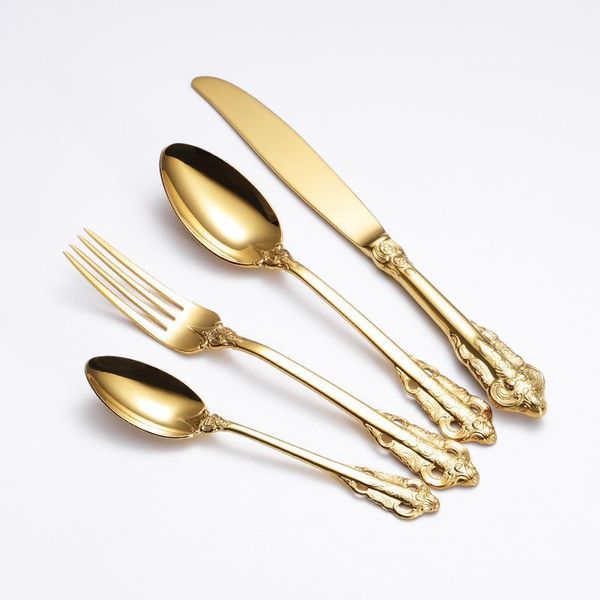 

western silverware set 304 stainless steel flatware set embossed cutlery tableware dinnerware fork knife drop shipping1