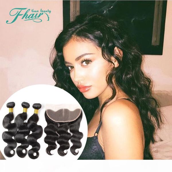 

7a brazilian body wave with closure ear to ear lace frontal closure with bundles,full frontal lace closure 13x4 with 3 bundles, Black